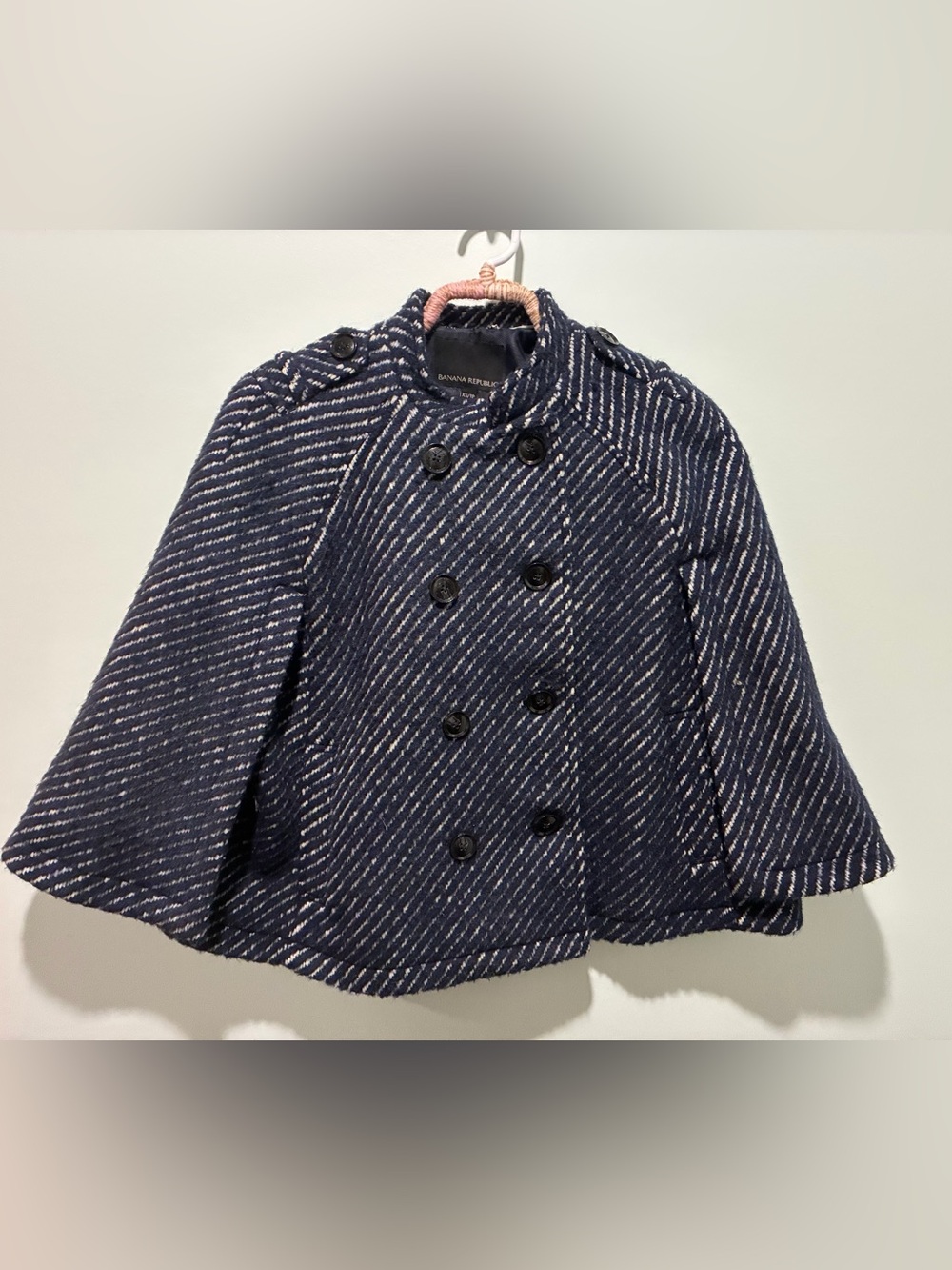 Banana Republic Navy and White Striped Wool-Blend Cape Size XS